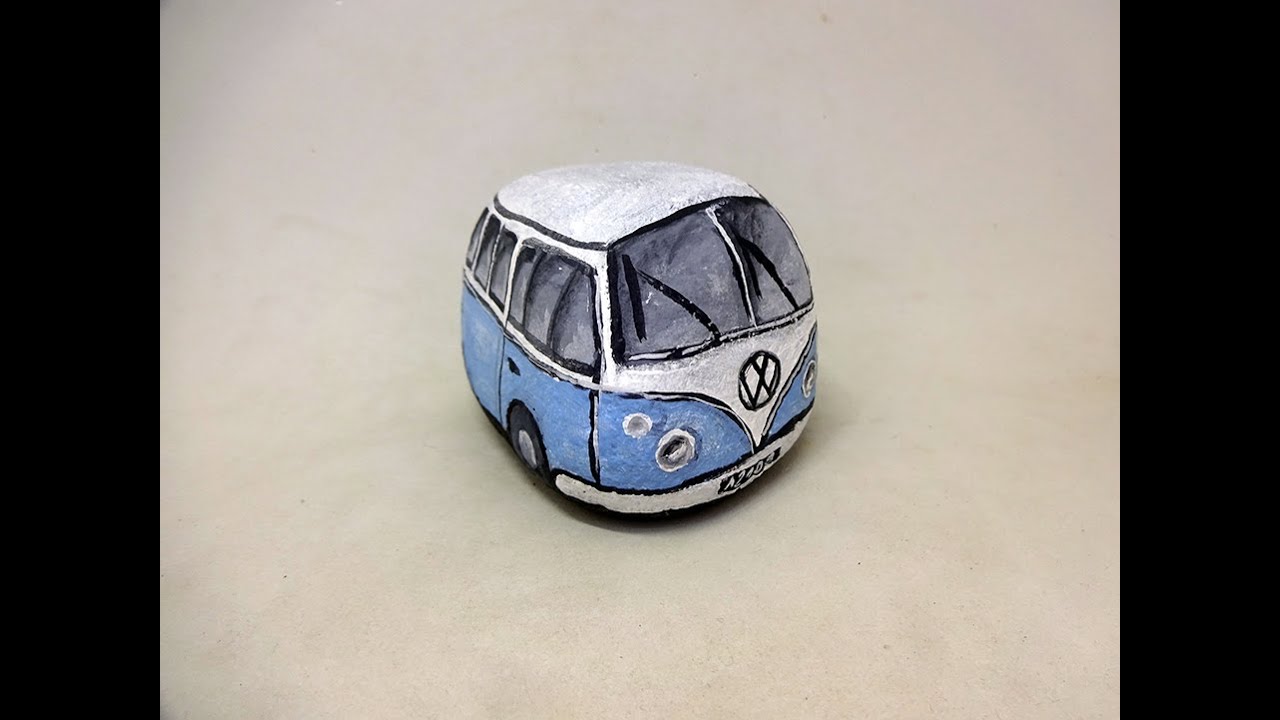 COMO PINTAR PIEDRAS CON FURGONETA VW HIPPIE PASO A PASO   Pedreta de Riu