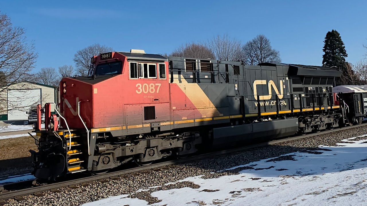 Canadian national westbound M301 3087+mid DPU 2943 Bancroft Michigan February 27 2026