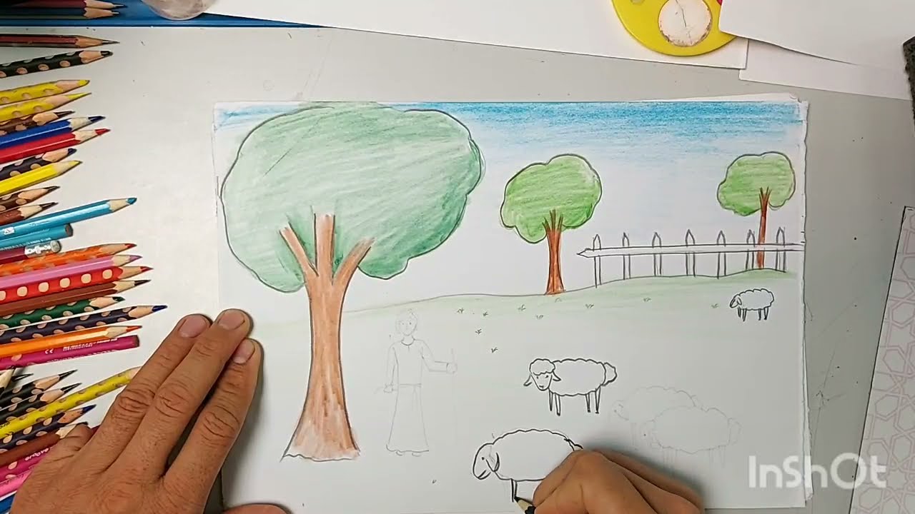 الفنون البصرية درس (راعي الغنم) طريقة رسم تعبير فني عن راعي الغنم بطريقة سهلة وبسيطة