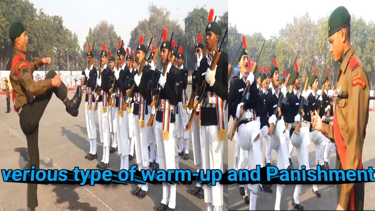 RD(Republic day)parade ka liya Delhi main practice. Drill Instractor dwara...verious type of warm-up