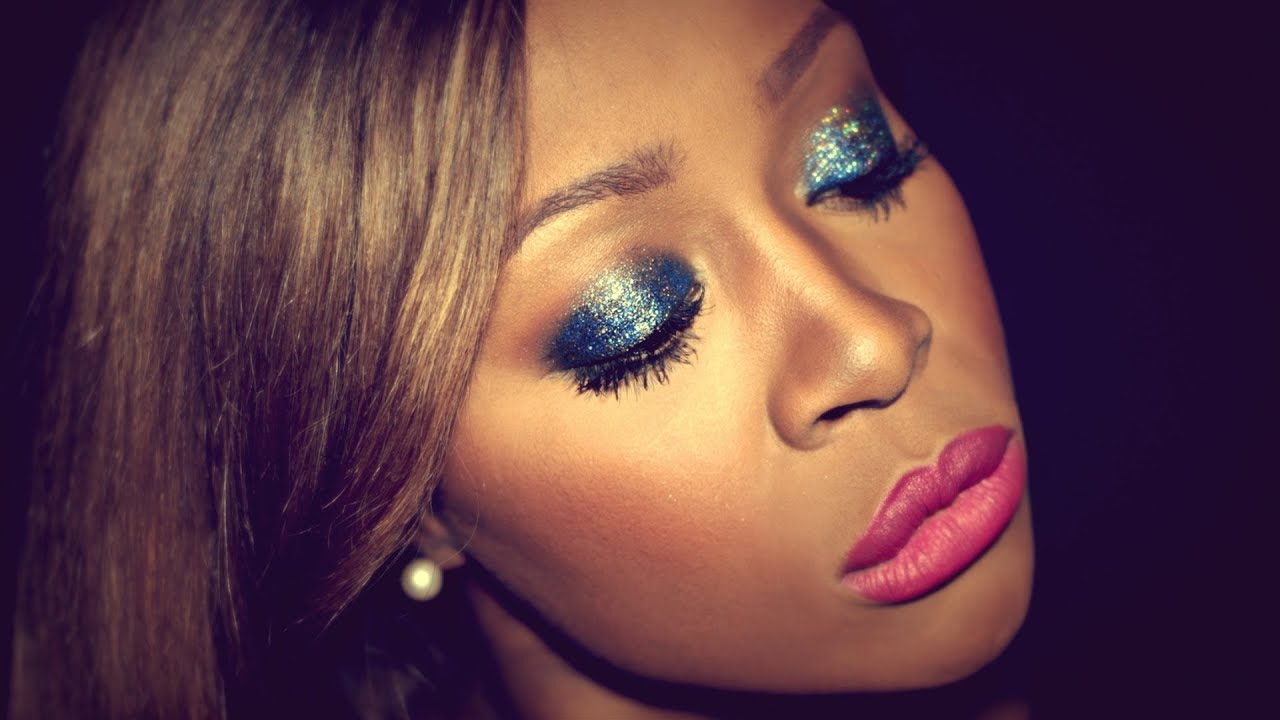 New Years Eve Party Makeup Tutorial 2013 | NYE Sparkly Blue Smokey Eye | Dark Skin ♡