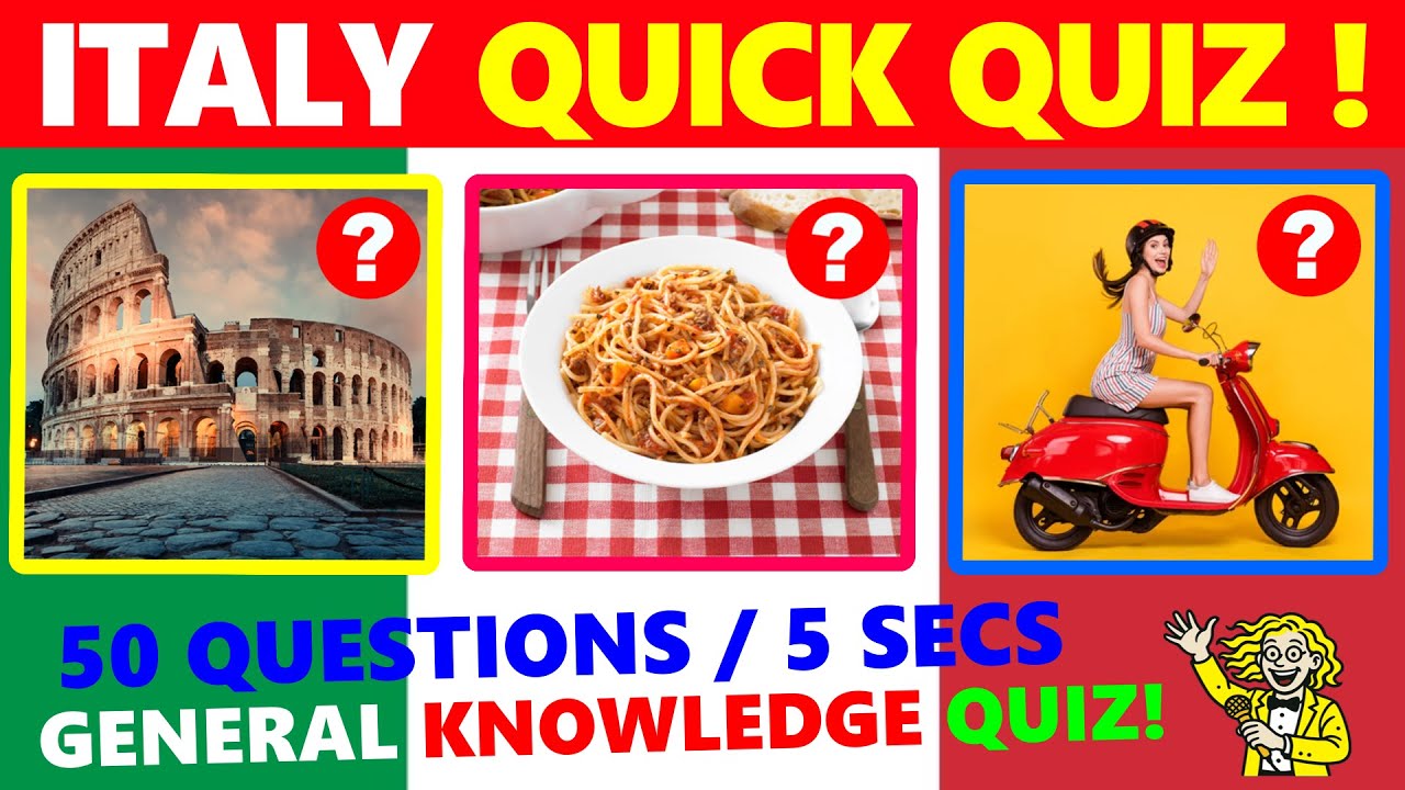 Italy General Knowledge Quiz!  🍕🍝 50 Questions - 5 seconds each (Easy/Medium/Hard) [KID-FRIENDLY]
