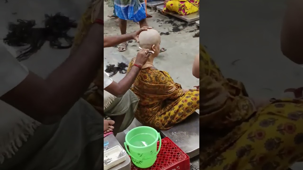 Women headshave in temple