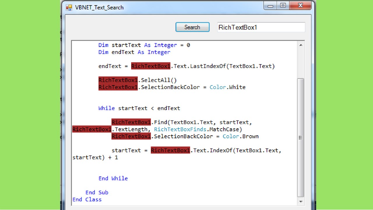 VB.NET - How To Search And Select Text In RichTextBox Using Visual Basic .Net [with source code]