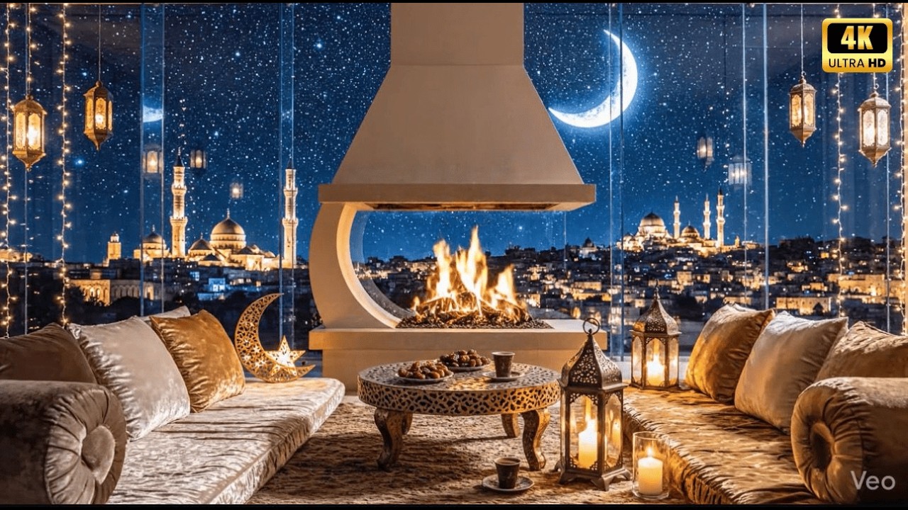 Ultimate Luxury Ramadan Ambience 🔥🌙 | أجواء رمضان الفاخرة المطلقة مع شومينيه وهلال ساحر