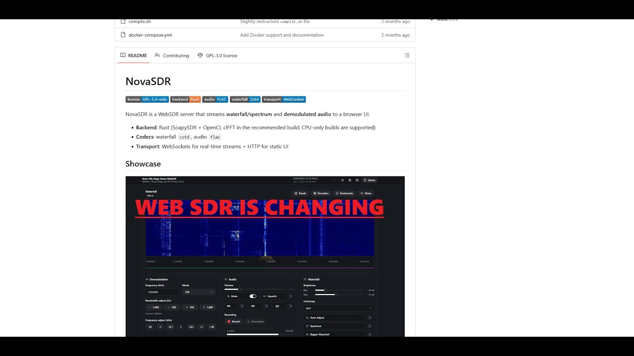 Программное обеспечение Web SDR меняется.
