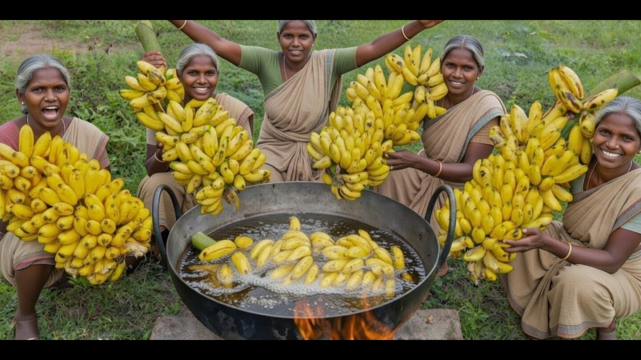1 Million Banana Fry in Hot Oil | Huge Village Cooking | cook kooc kuk