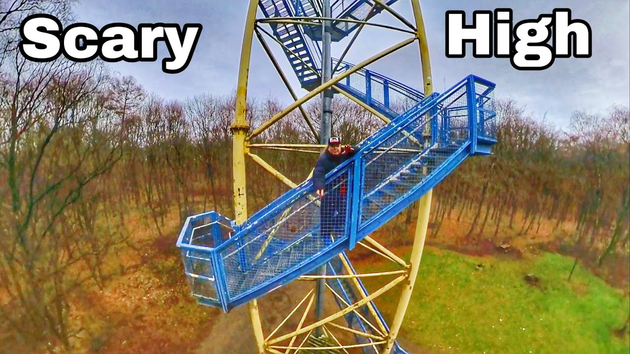 Climing up the observation deck in Krefeld Huelser Berg