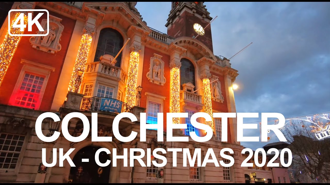 Exploring Colchester town UK & Christmas Lights | Evening Walking Tour