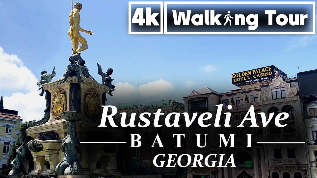 Rustaveli Ave, Drama Theatre, Sheraton Batumi Hotel, Batumi, Georgia Walking Tour (4K UHD 60fps)