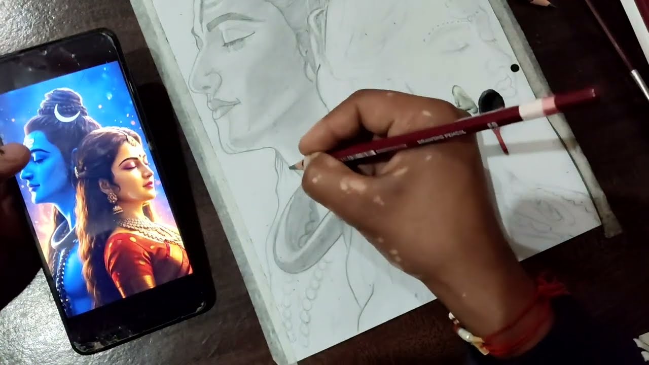 Lord Shiva Drawing With Maa Parvati, Mahadev Drawing,  shading Drawing😍🙏