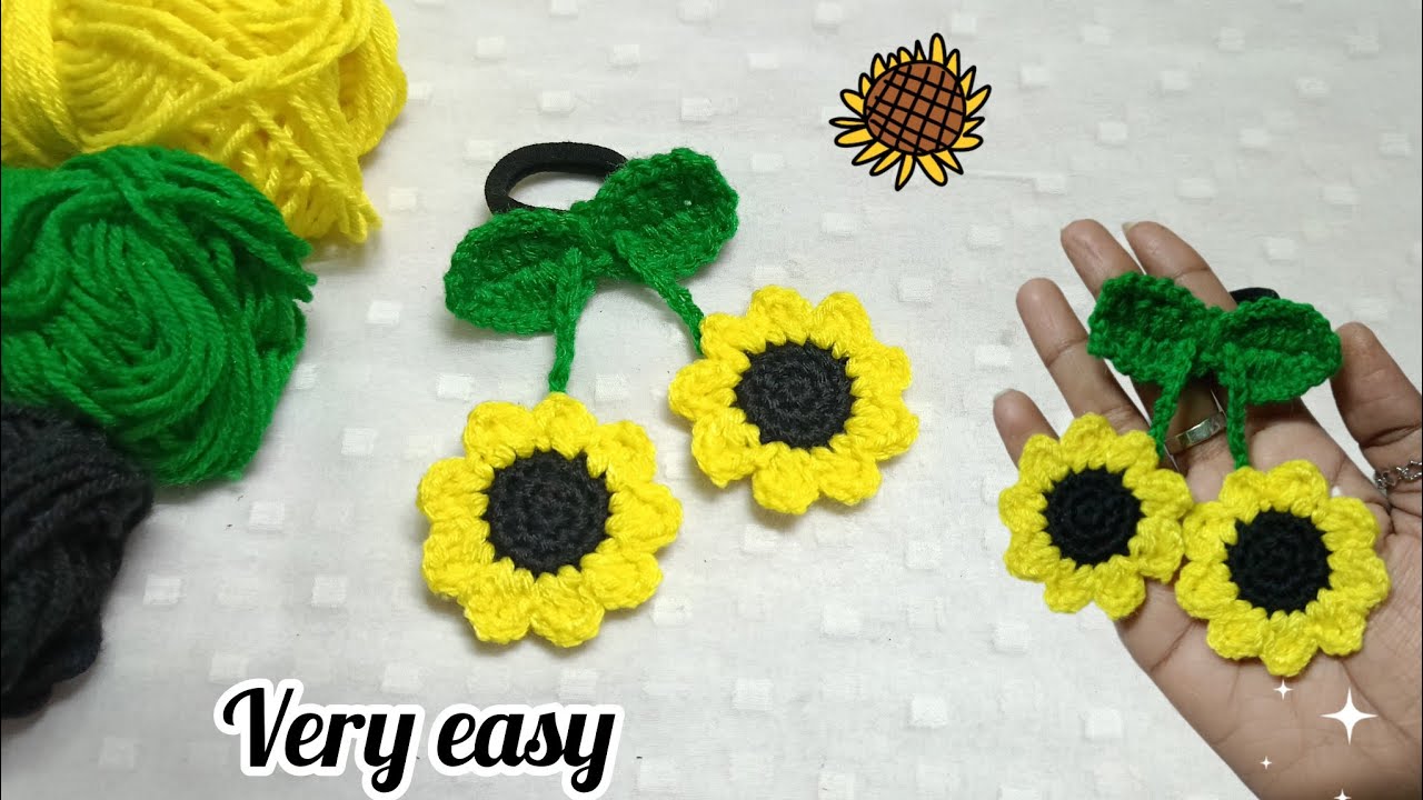 WOW 💫 Very Quick And Easy Crochet Sunflower 🌻 Hair Tie Tutorial / Crochet Tutorials