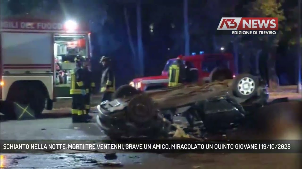 SCHIANTO NELLA NOTTE, MORTI TRE VENTENNI, GRAVE UN AMICO, MIRACOLATO UN QUINTO GIOVANE | 19/10/2025