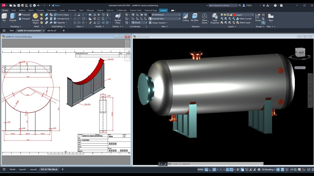 Учебное пособие по опоре седлового типа сосуда под давлением в Autocad