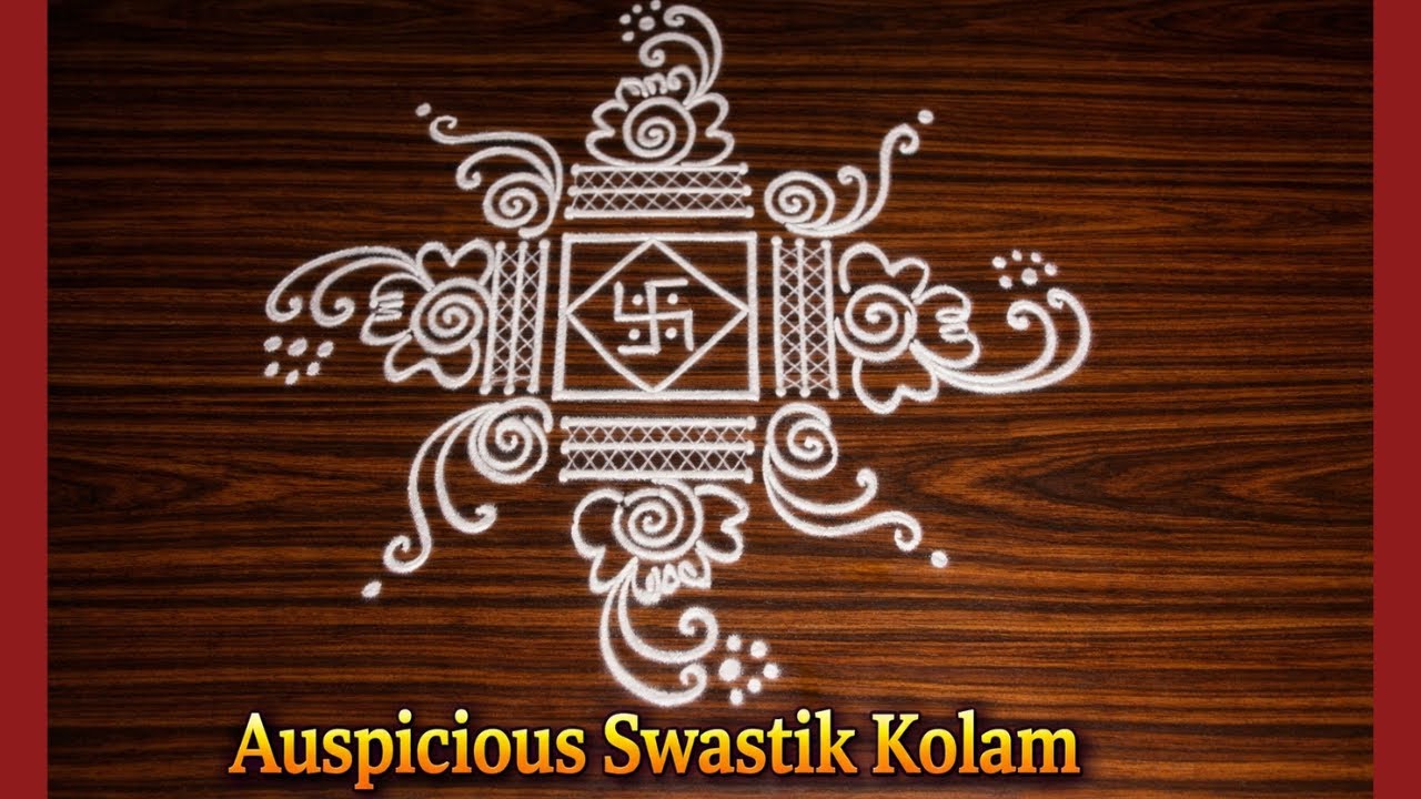 Auspicious Swastik Kolam ✨ Perfect Symmetry White Powder Rangoli Design