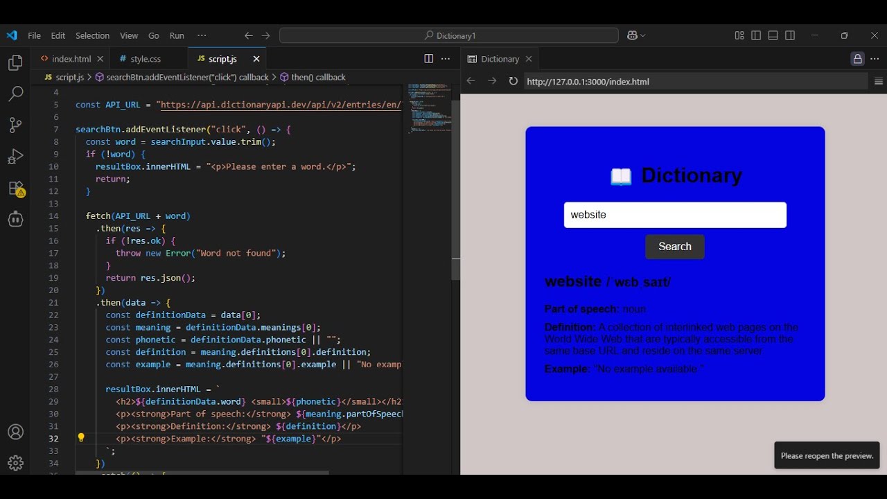 Build a Dictionary App with HTML, CSS & JavaScript | Live API Project for Beginners