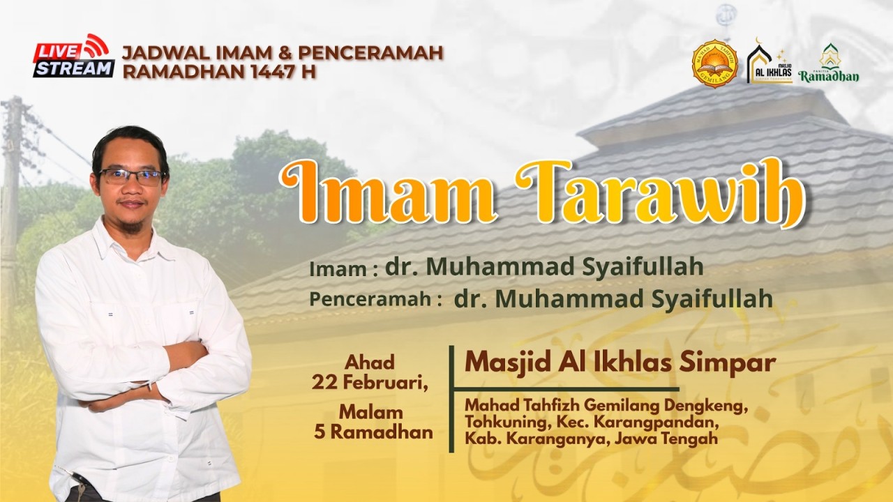 🔴LIVE!!! Sholat Tarawih Mahad Gemilang | 4 RAMADHAN 1447 H | IMAM Dr. Muhammad Syaifullah