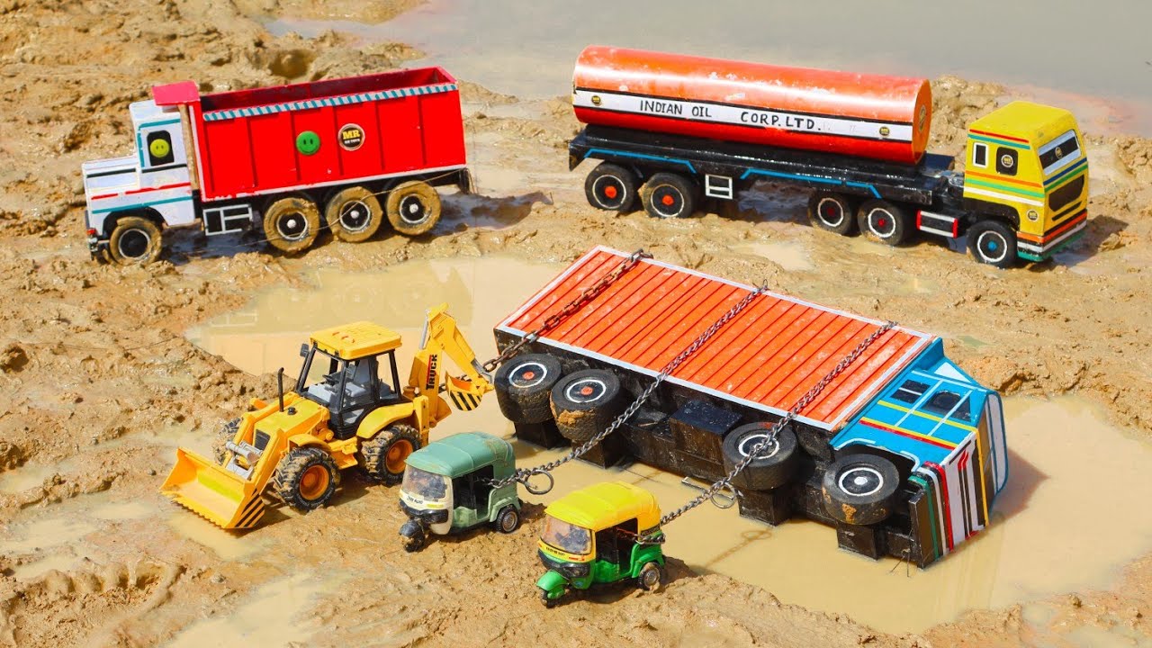 JCB Tractor Cartoon Video l TATA Truck Accident 😱 Pulling Out Two Auto By JCB l Cartoon Toy video l