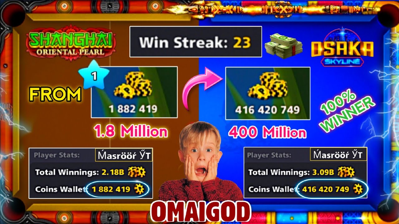 23 win streak - OMG 😳 | From 1.8M  to 400 Million Coins ~ without losing 🔥 100% winner - 8 ball pool