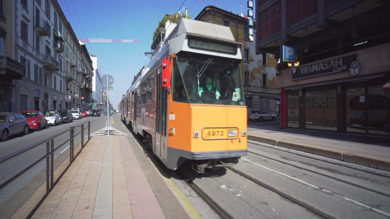 Italy, Milan, tram 2 ride from Via Farini Via Valtellina to Lanza Brera-Piccolo Teatro