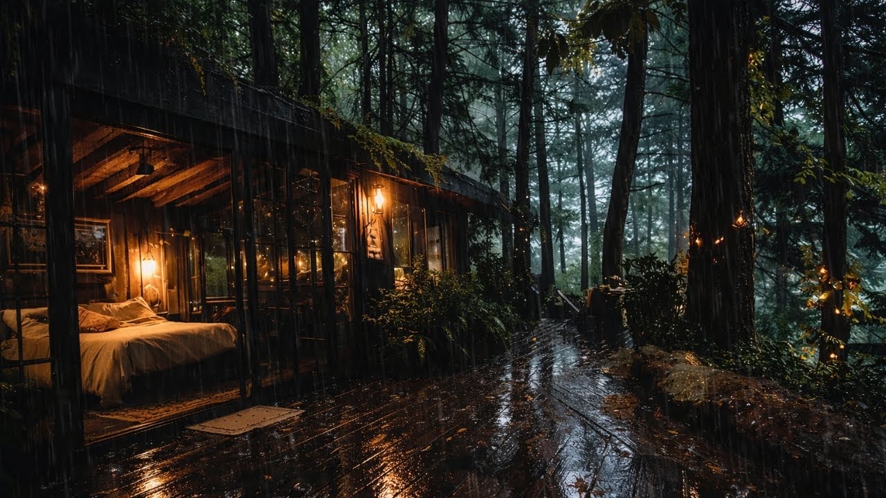 Gentle Forest Rain at a Cozy Cabin 🌲 | A Lone Traveler Sleeping Peacefully