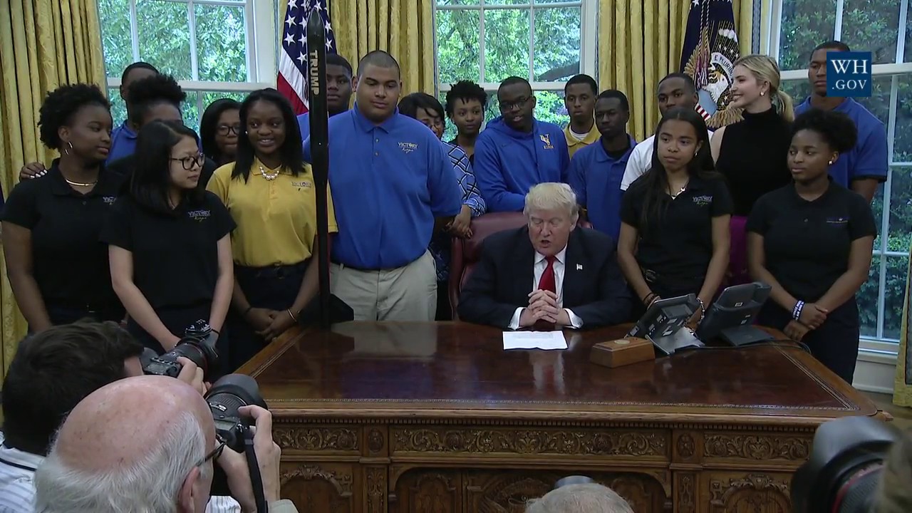 President Trump Is Visited by the Victory Christian Center School Model Rocket Team