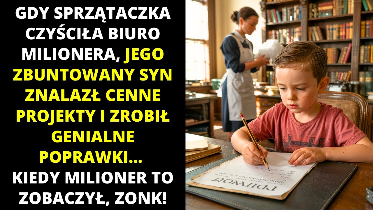 ZBUNTOWANY SYN SPRZĄTACZKI WSZEDŁ DO BIURA MILIONERA, ZNALAZŁ BOGATE PROJEKTY I CO ZROBIŁ...