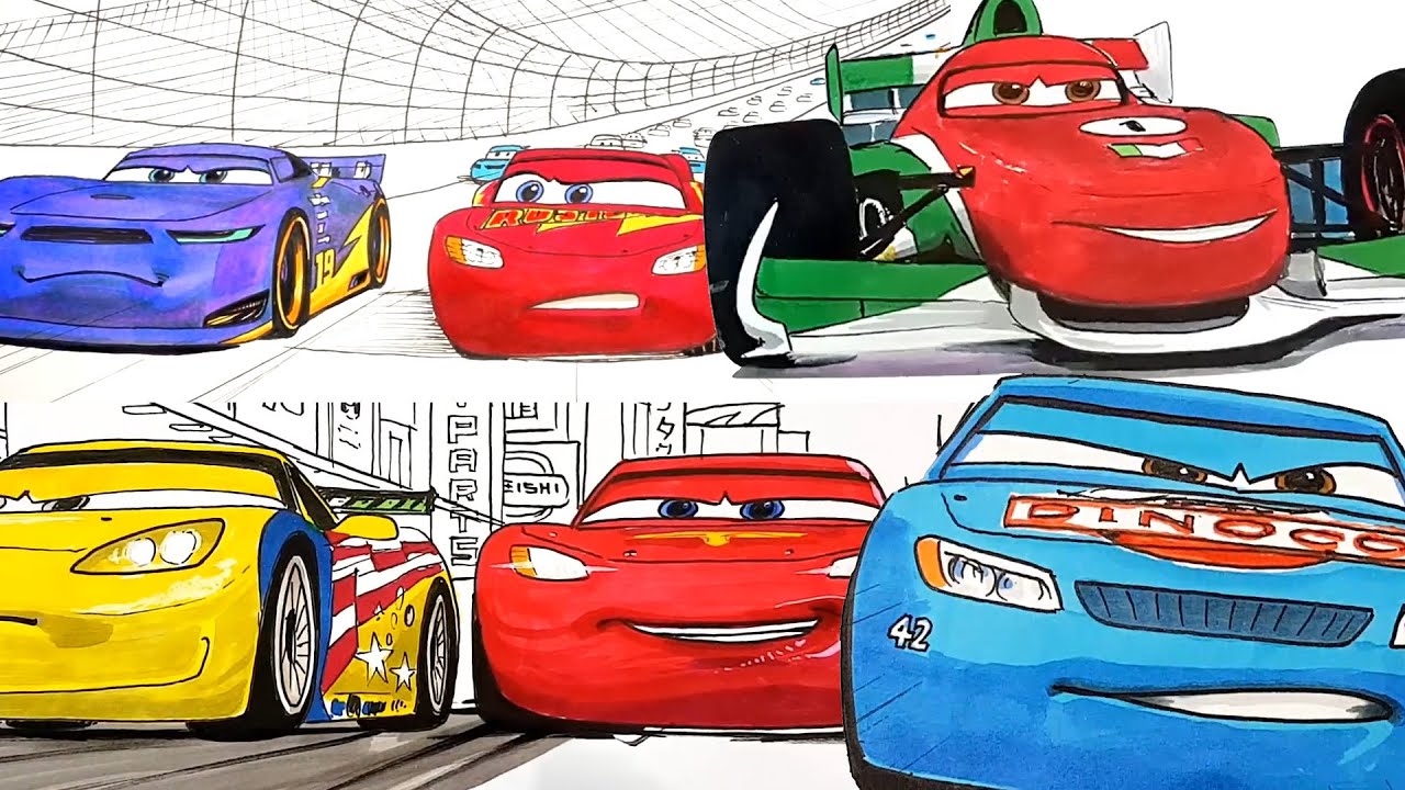 Compilation - Lightning McQueen vs Danny Swervez, Cal Weathers, Francesco & Jeff. CARS 3 Drawings