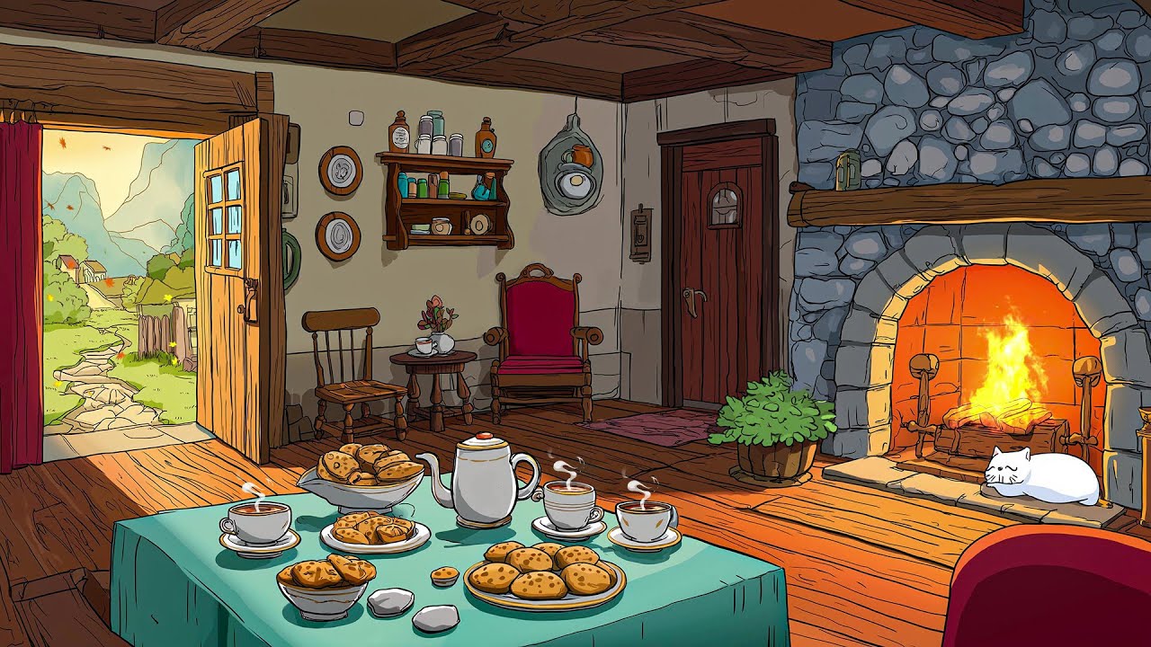 cozy vintage cabin morning with oldies playing in another room for relax and study 🍂