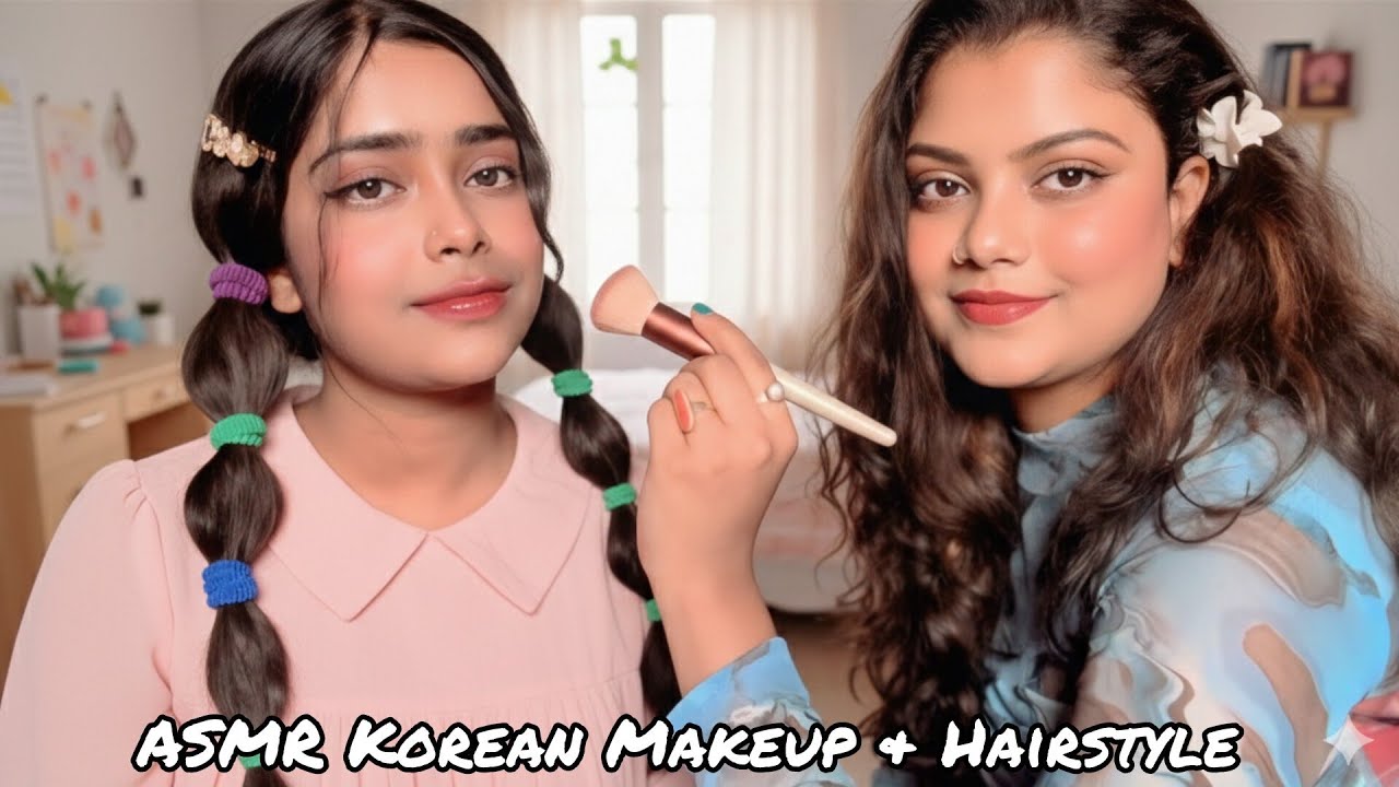 ASMR | Doing My Friend Relaxing Korean Makeup And Hairstyle | 🫰😍
