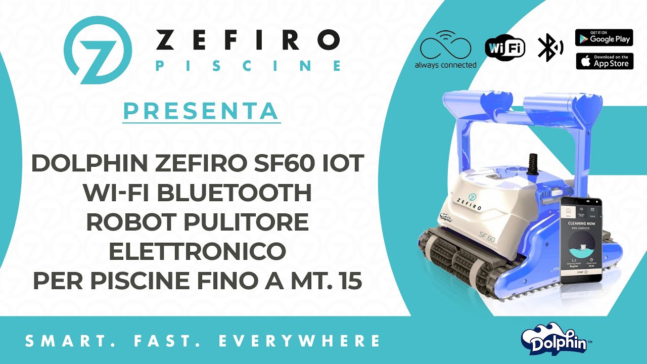 Maytronics Dolphin Zefiro SF60 IoT WiFi Bluetooth Smart Active Gyro Robot Pulitore Elettrico Piscina