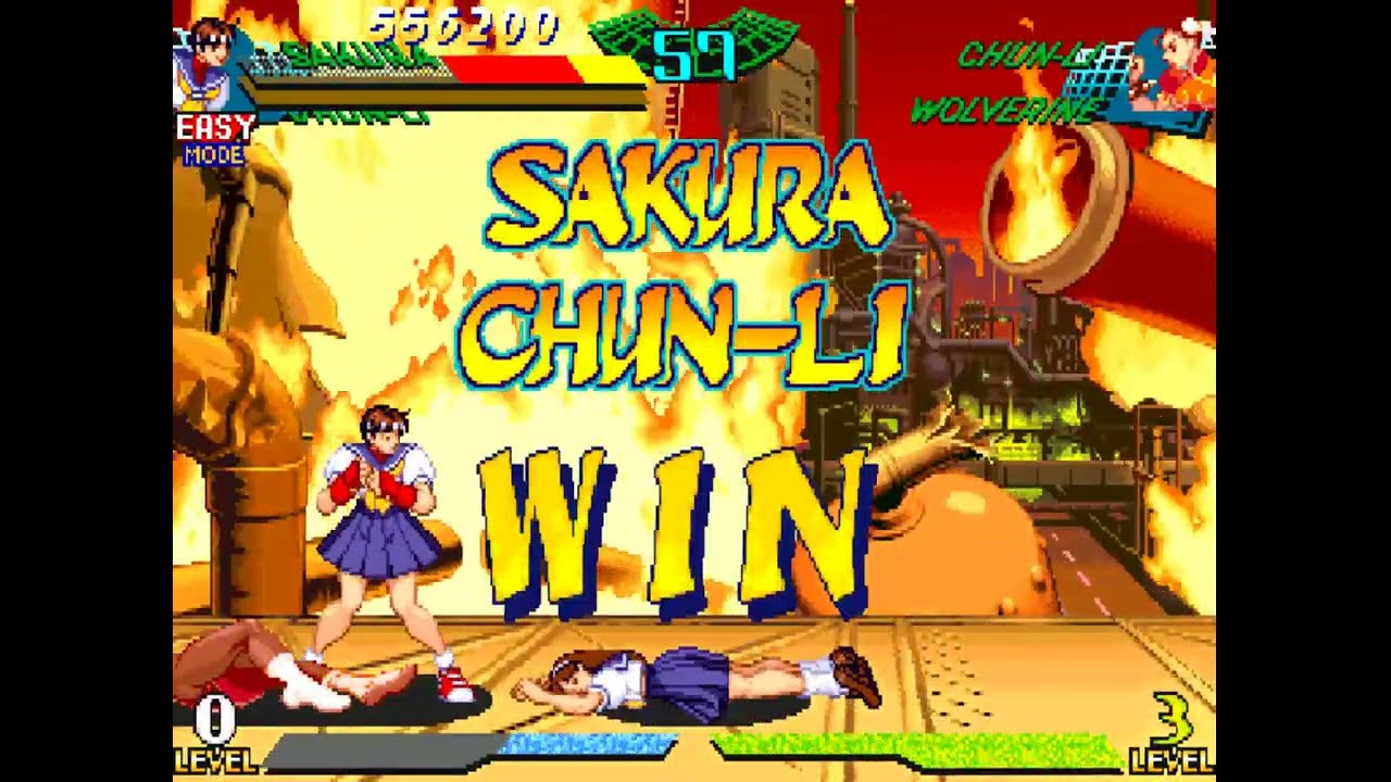 Marvel Super Heroes VS. Street Fighter - Sakura and Chun Li Playthrough (June 5, 2022)