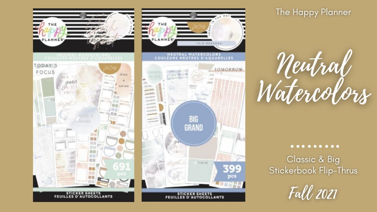 Neutral Watercolors Classic & Big | Sticker Book Flip-Thru | The Happy Planner | Fall 2021