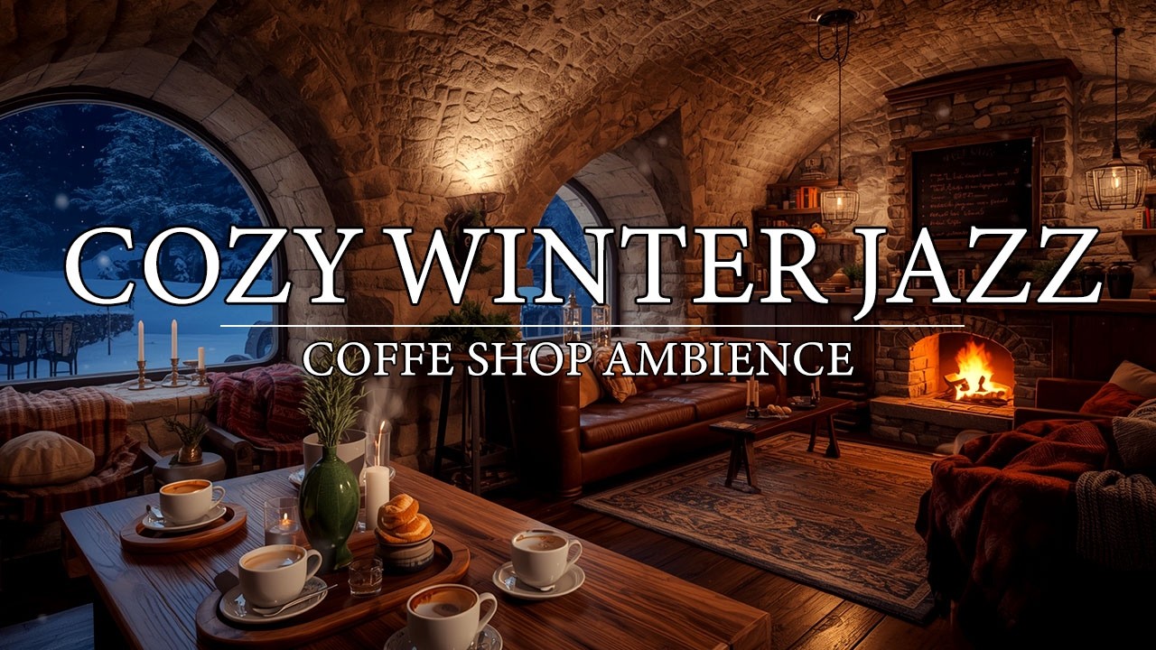 🔴Winter Porch Ambience with Warm Jazz Instrumental Music ⛄ Smooth Jazz Music & Crackling Fireplace