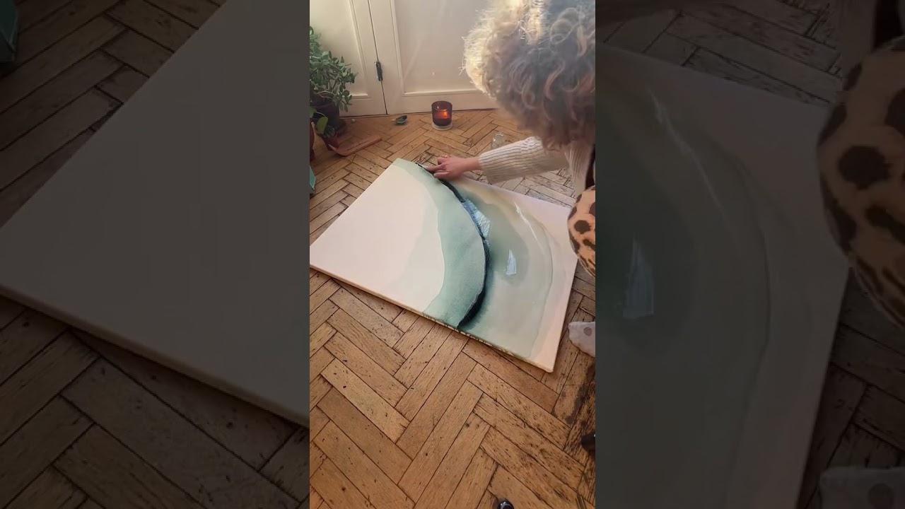 Meditative Art, calming semi abstract landscape painting in green.