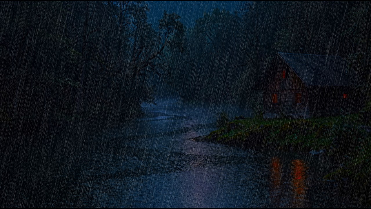 🌧️ Heavy Rainstorm at a Lonely Forest River Cabin ⛈️ Calm Rain & Thunder Sounds for Deep Sleep 😴