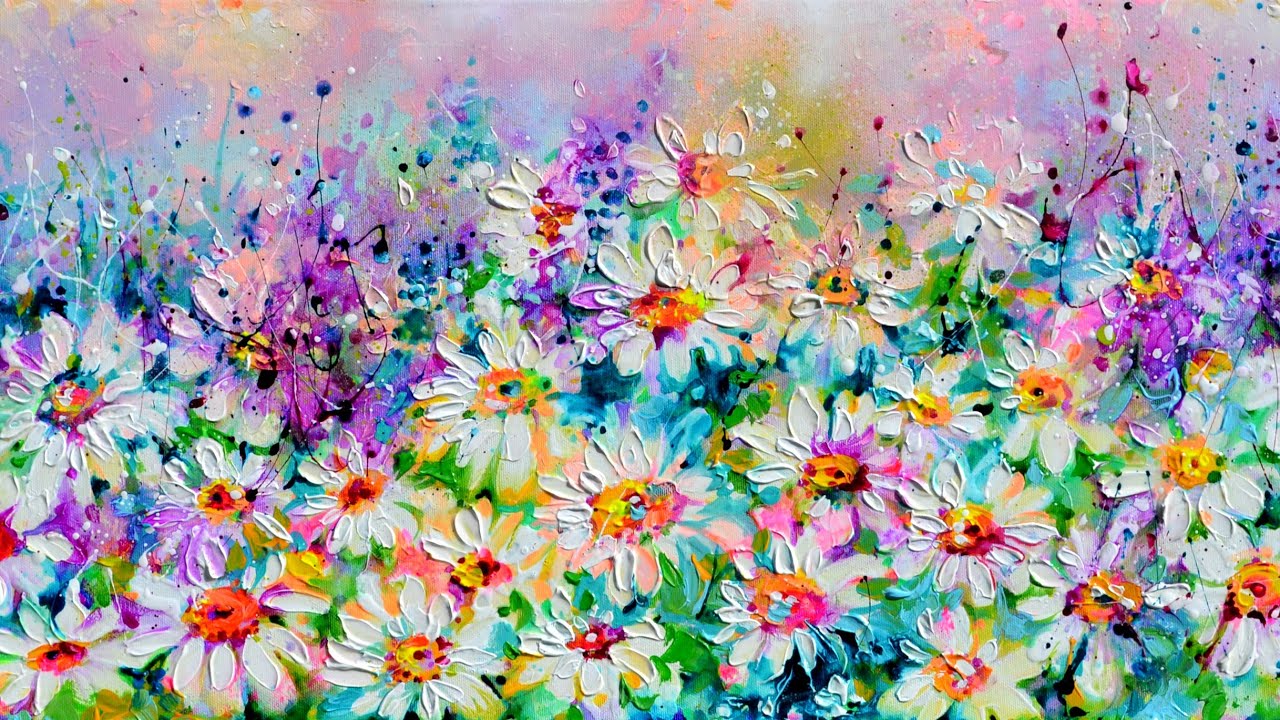 'Wild daisies meadow' - Cororful Floral Painting #colorfulart #flowerpainting #floral #daisies 