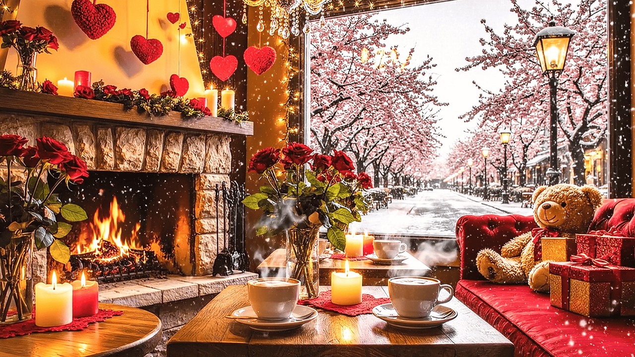 Peaceful Snowy Valentine Morning ❄️❤️ Vintage Jazz in a Cozy coffee | Relax, Study & Sleep