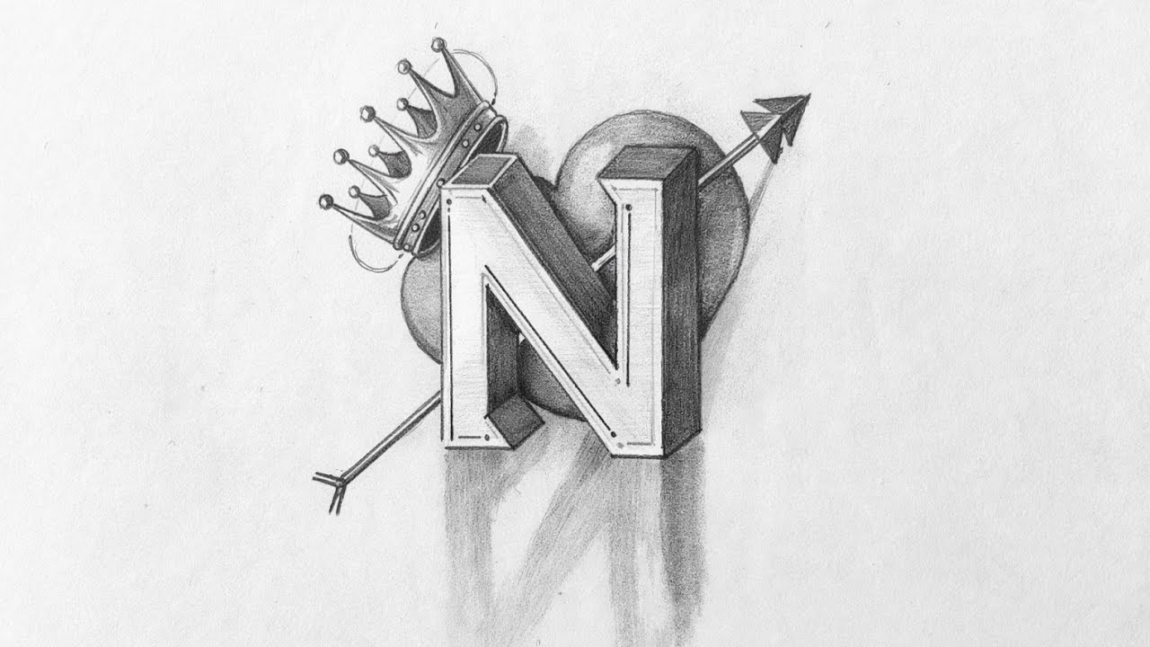 N letter pencil 📝 drawing for 3D