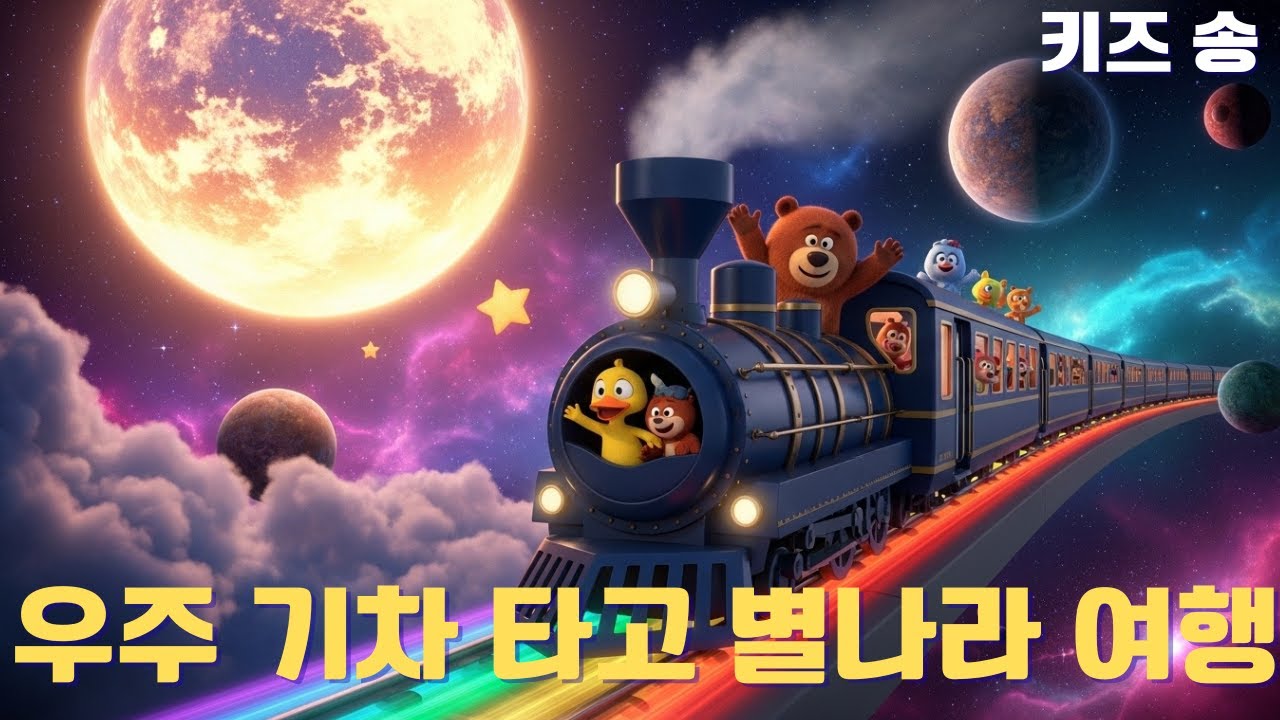 [곰뚝이 키즈송] 칙칙폭폭! 우주 기차 타고 별나라 여행 | 신나는 어린이 동요 | 4분 연속듣기