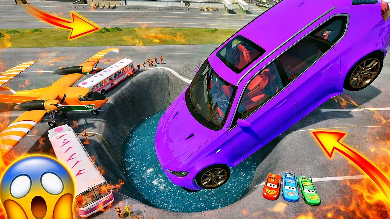 🔥 Small vs Big Cars vs Giant Water Pit! (23 Cars Challenge) | BeamNG Drive
