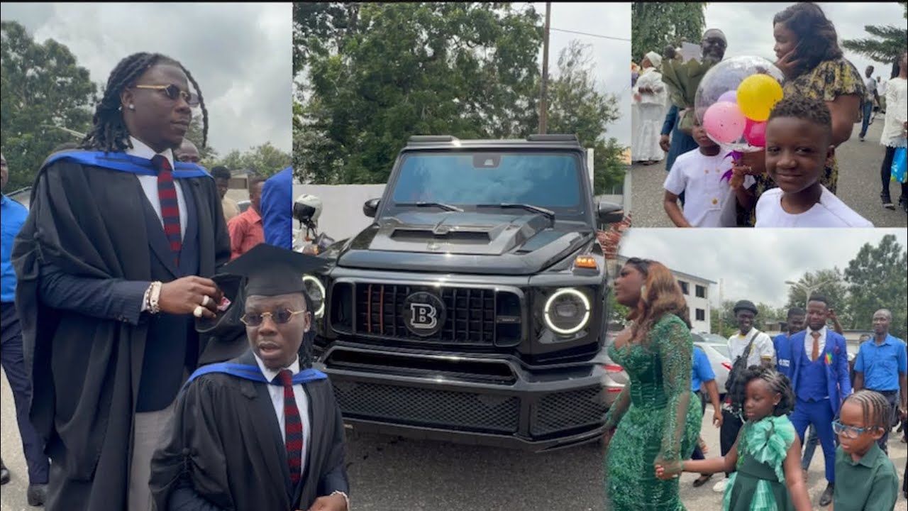 Watch How StoneBwoy And Family Storm GIMPA School In Brand New G-Wagon To Graduate University.