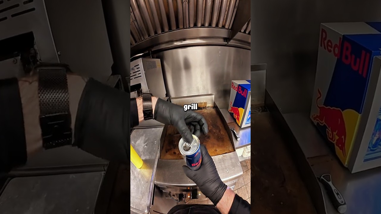 Cleaning a grill with Red Bull