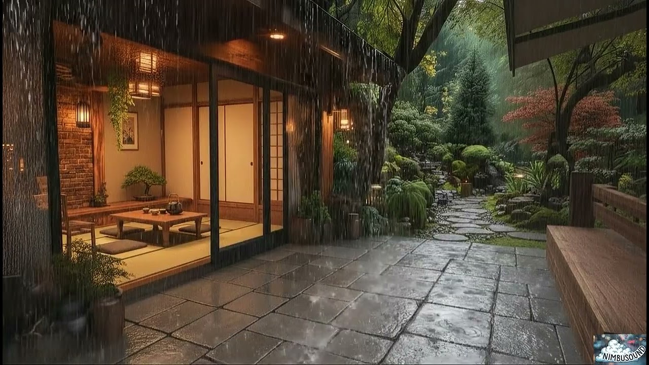 The Most Relaxing Rain on Stone Sounds 🌧️ Cozy Japanese Zen Garden