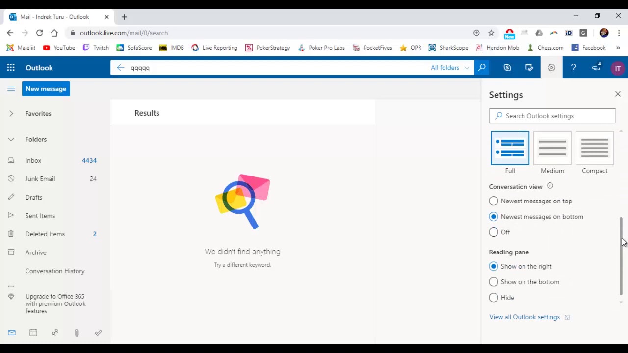 How to view Outlook Live mailbox storage