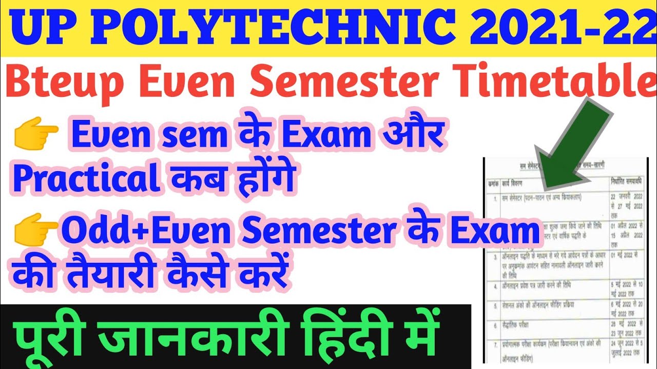 polytechnic even semester timetable 2022 || bteup even semester timetable 2022