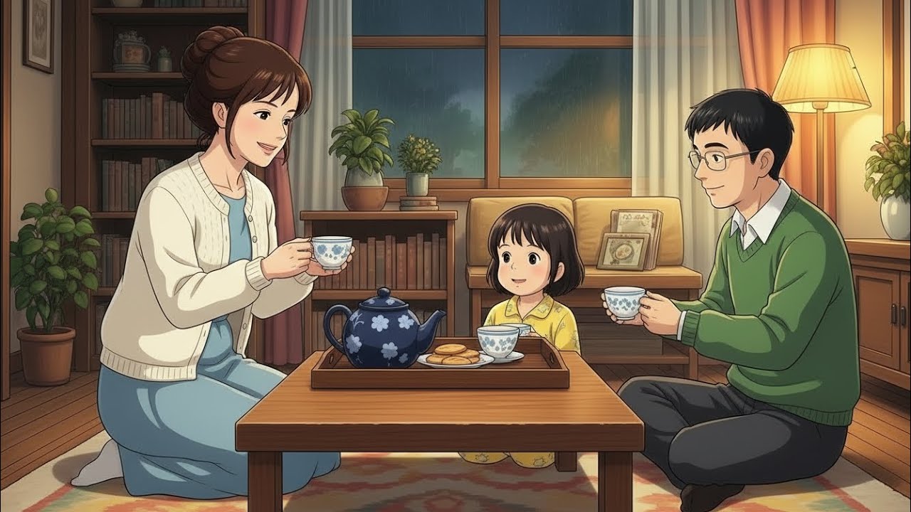 Cozy Rainy Night With A Ghibli Family 🌧️ - Asmr for Sleep And Relaxation 
