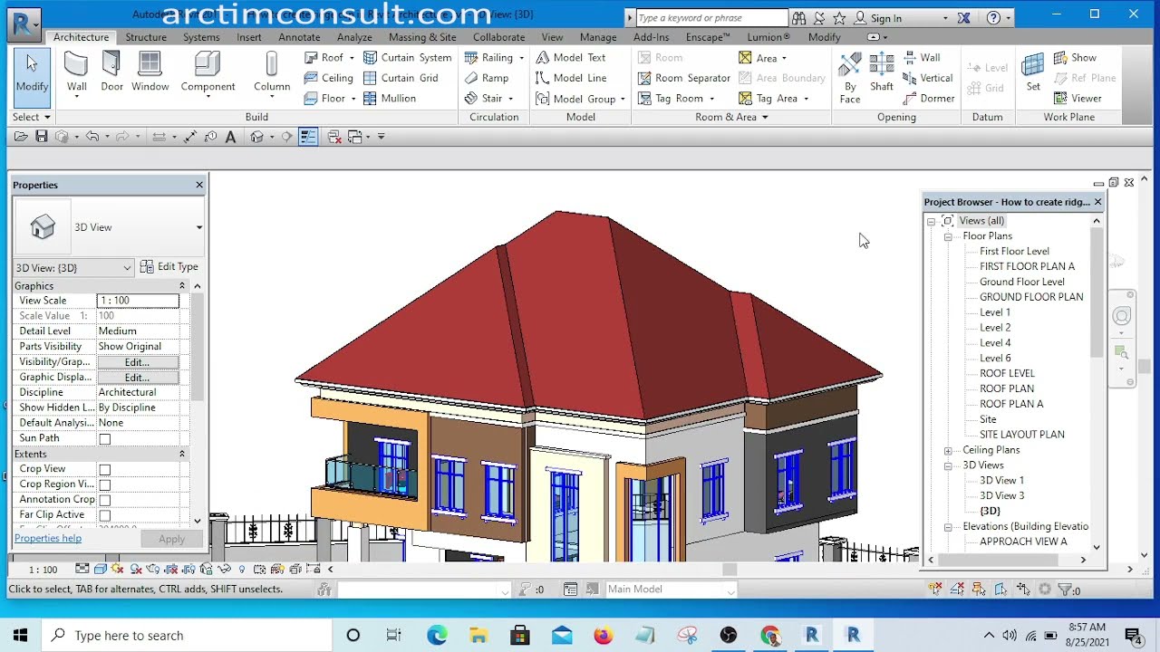 Как создать конек в Revit