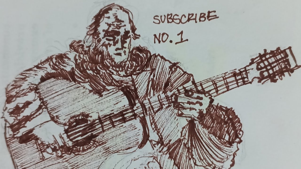 3 minutes Pen art No. 1 brown guitarist drawing