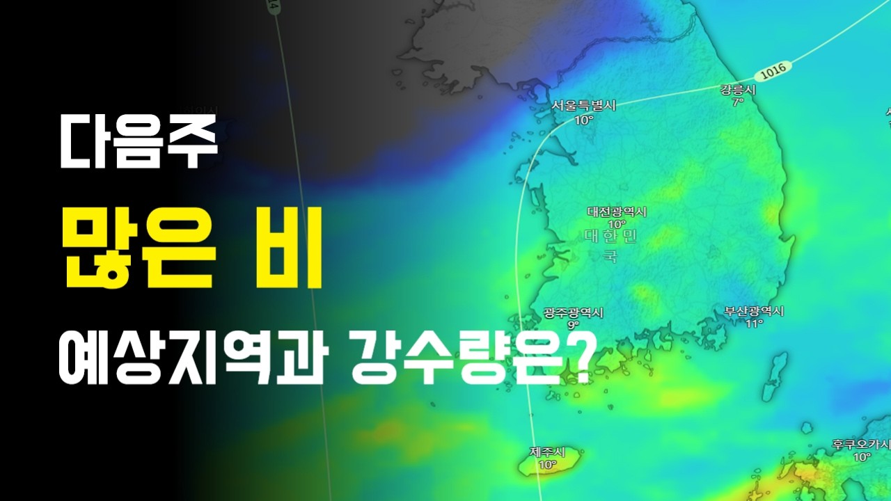 다음주에 많은 비가 내릴 것으로 예측됩니다.